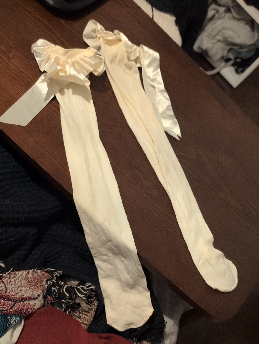 Ivory Satin Bow Stockings -  Knee Highs